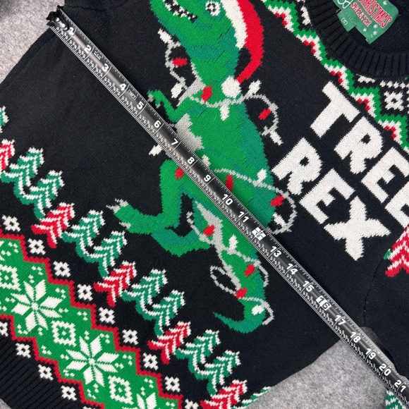 Ugly Christmas Sweater Womens Tree Rex Dinosaur Lights Knit Pullover Size S - Picture 6 of 8